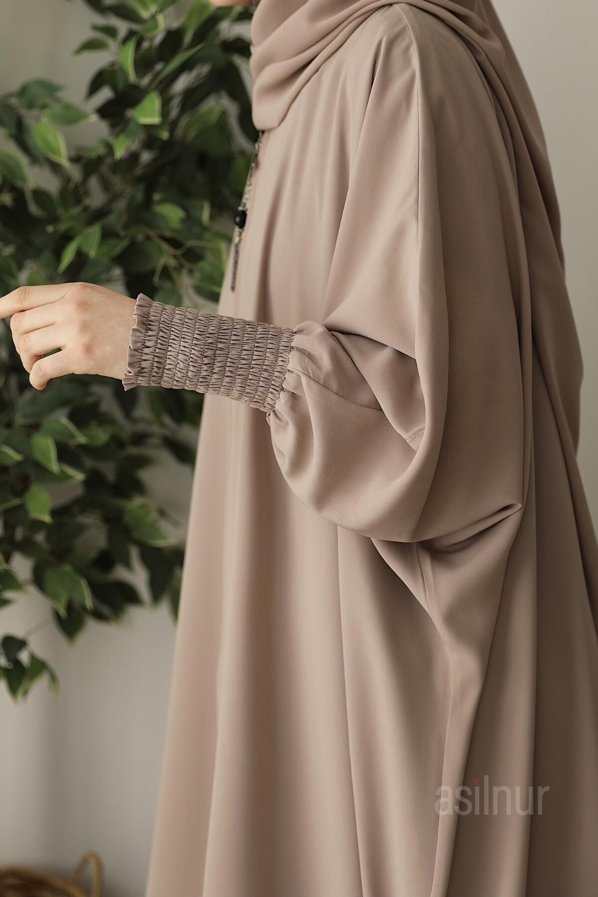 Ebru Yarasa Kollu Ferace Şal Hediyeli Takım Taş - 5