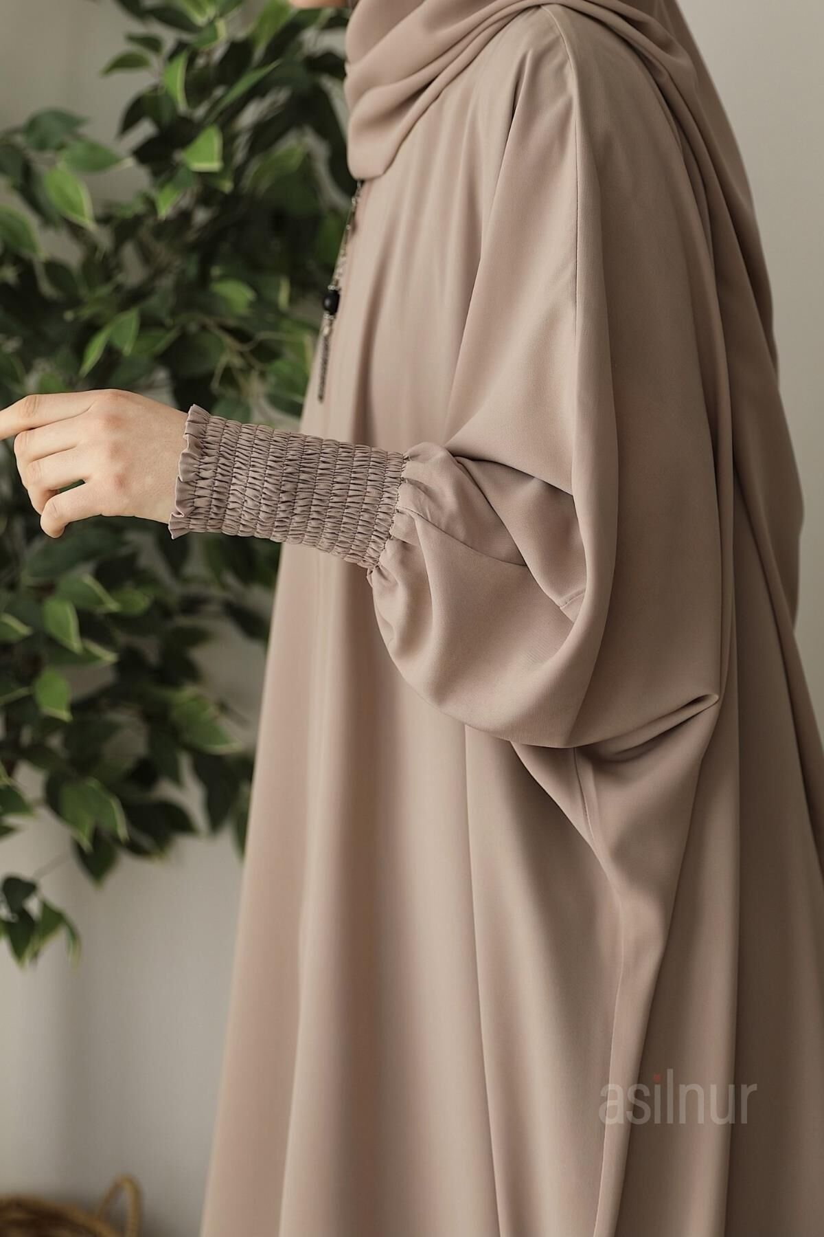 Ebru Yarasa Kollu Ferace Şal Hediyeli Takım Taş - 5