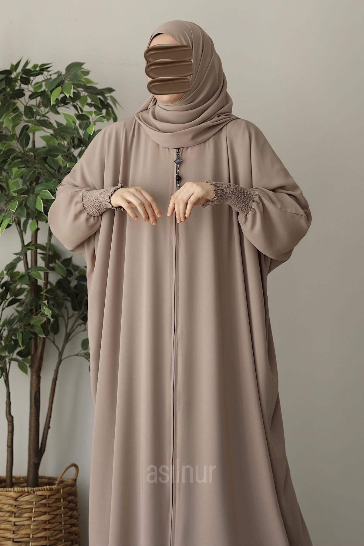 Ebru Yarasa Kollu Ferace Şal Hediyeli Takım Taş - 6