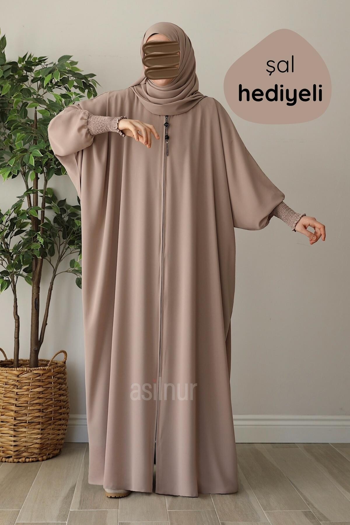 Ebru Yarasa Kollu Ferace Şal Hediyeli Takım Taş 