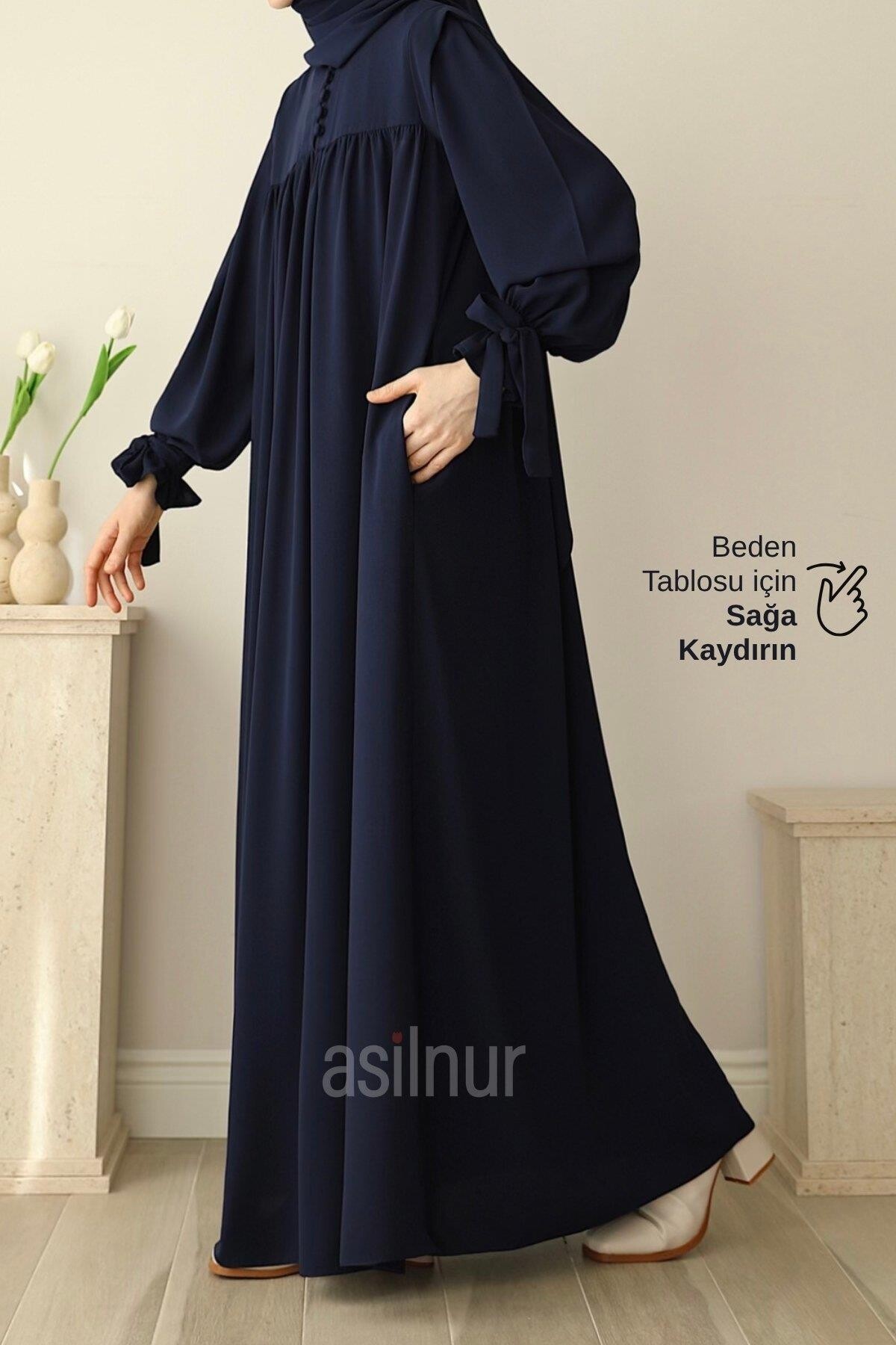 Zeynep Kol Bağlamalı Elbise Lacivert - ASİLNUR