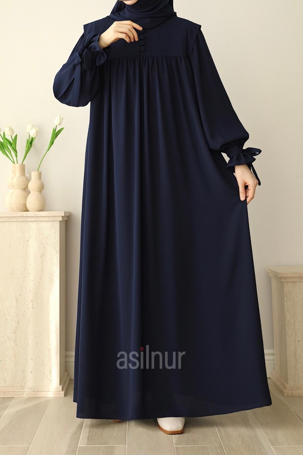 Zeynep Kol Bağlamalı Elbise Lacivert - 3