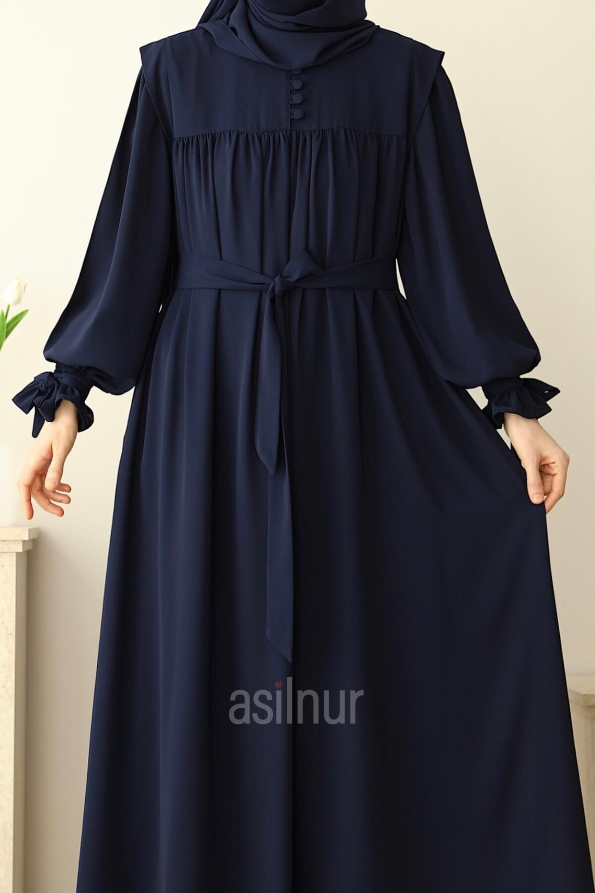 Zeynep Kol Bağlamalı Elbise Lacivert - 4