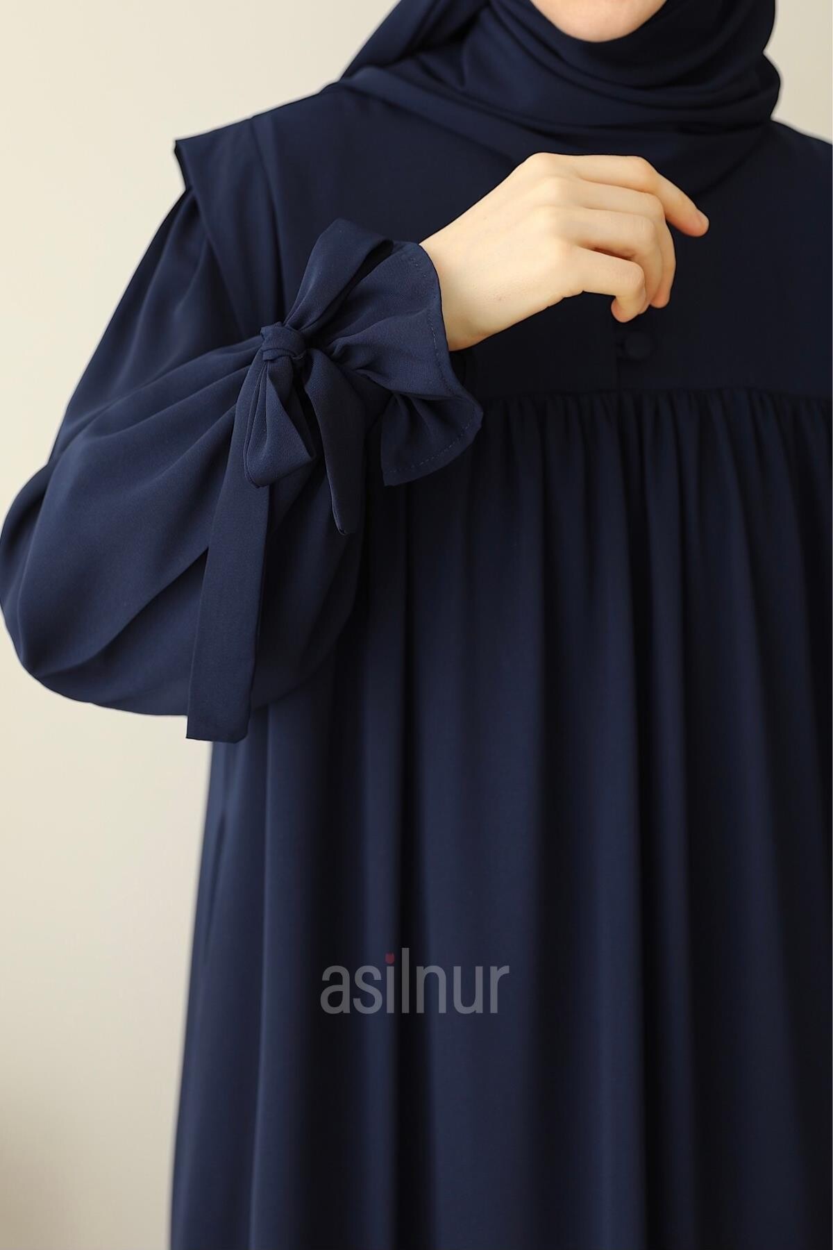 Zeynep Kol Bağlamalı Elbise Lacivert - 6