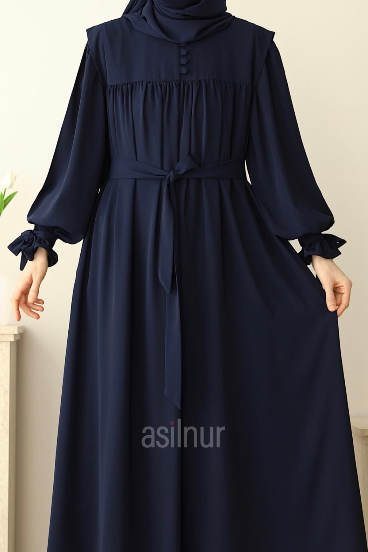 Zeynep Kol Bağlamalı Elbise Lacivert - 4