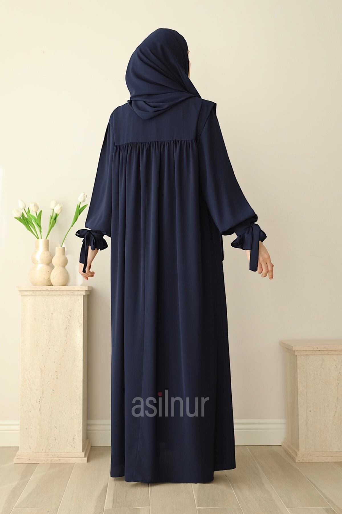 Zeynep Kol Bağlamalı Elbise Lacivert - 5