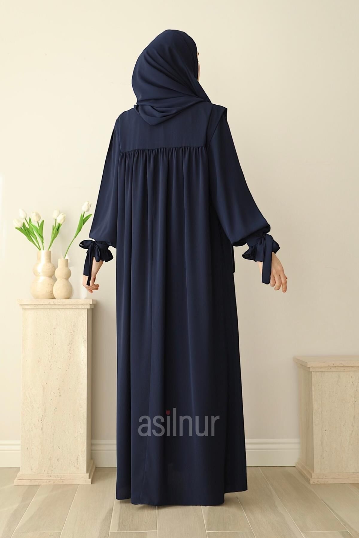 Zeynep Kol Bağlamalı Elbise Lacivert - 5