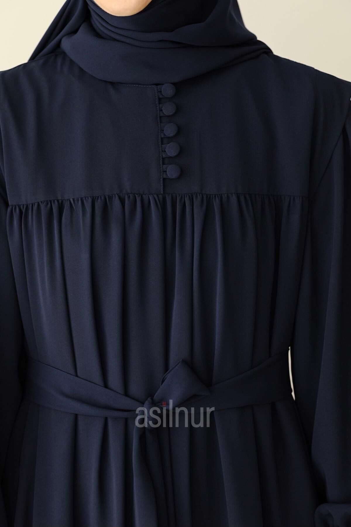 Zeynep Kol Bağlamalı Elbise Lacivert - 7