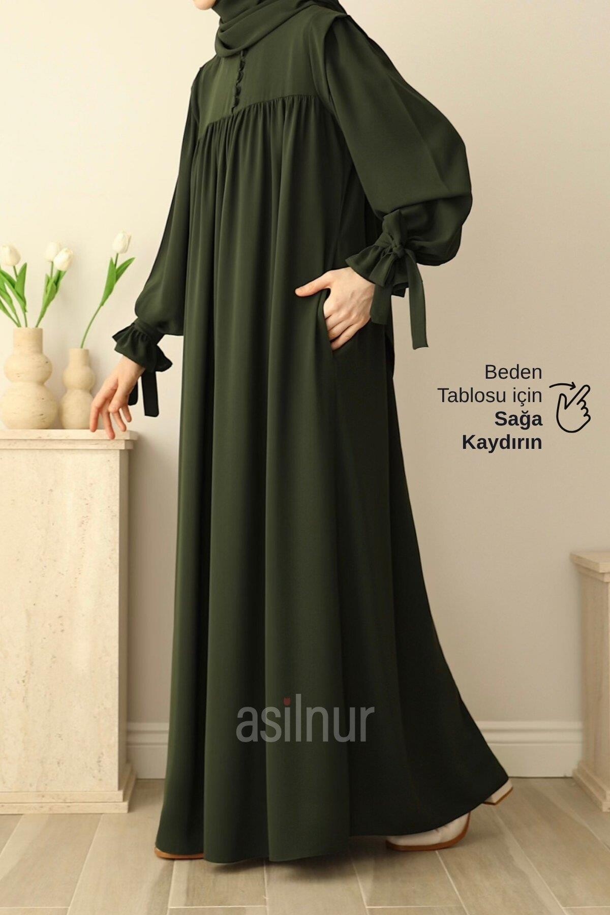Zeynep Kol Bağlamalı Elbise Haki - ASİLNUR