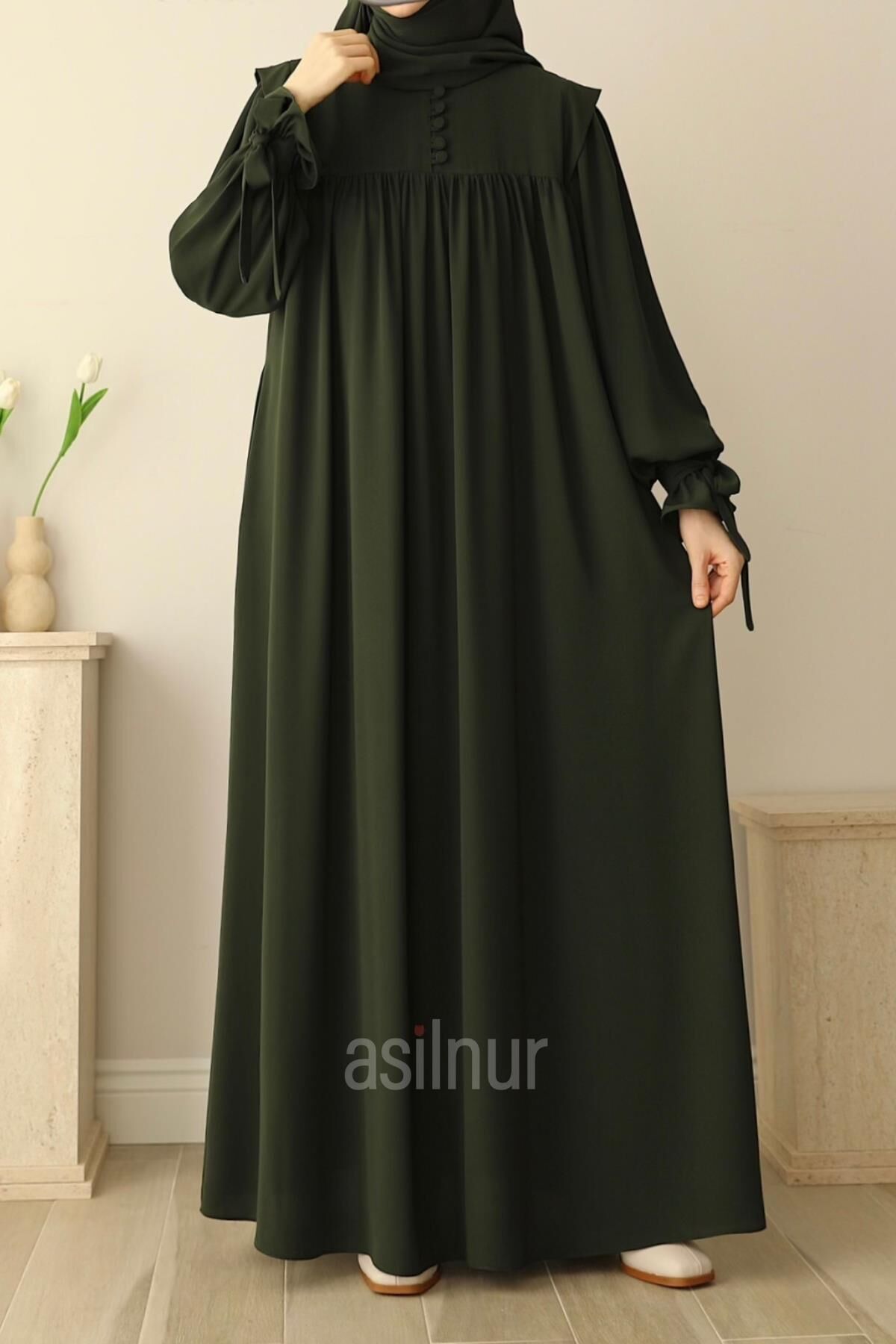 Zeynep Kol Bağlamalı Elbise Haki - 3