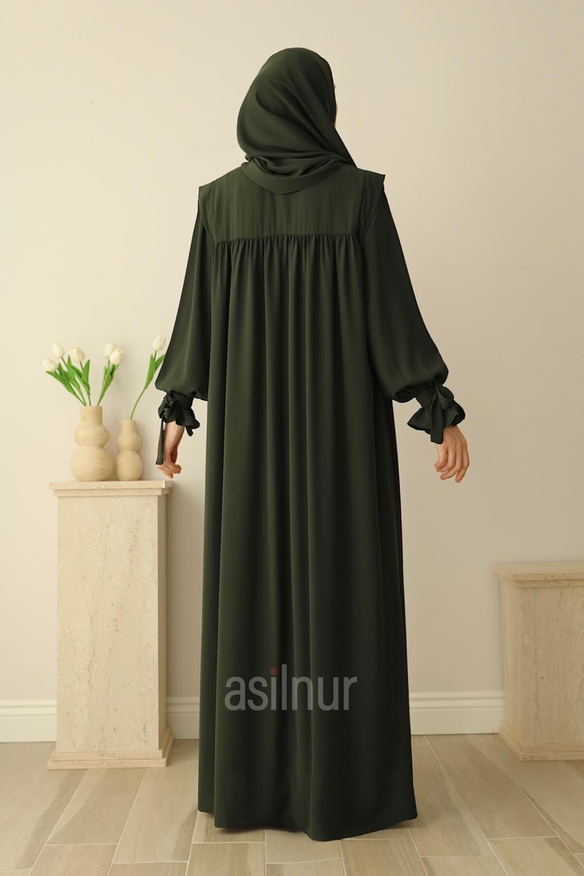 Zeynep Kol Bağlamalı Elbise Haki - 5