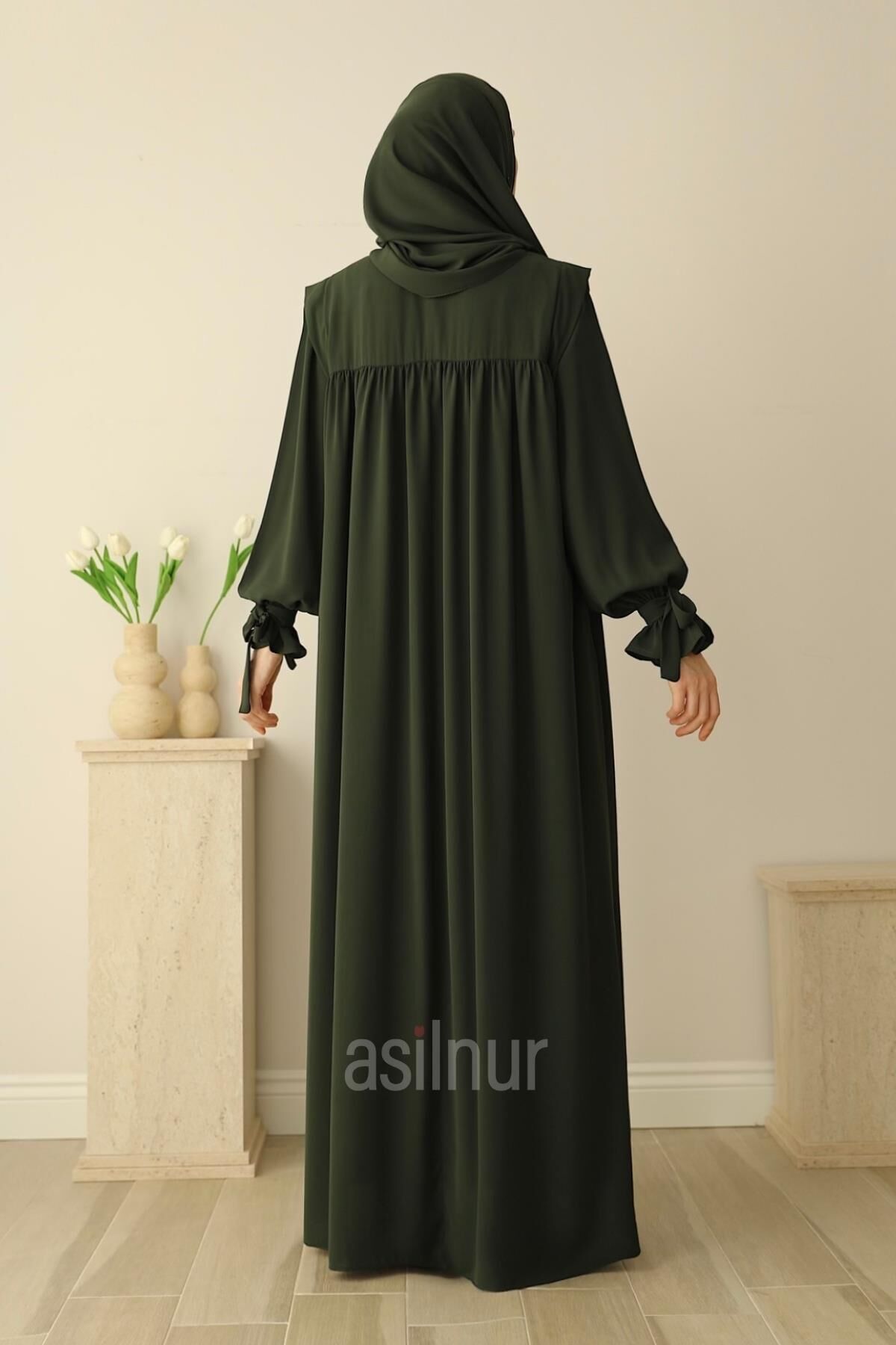 Zeynep Kol Bağlamalı Elbise Haki - 5