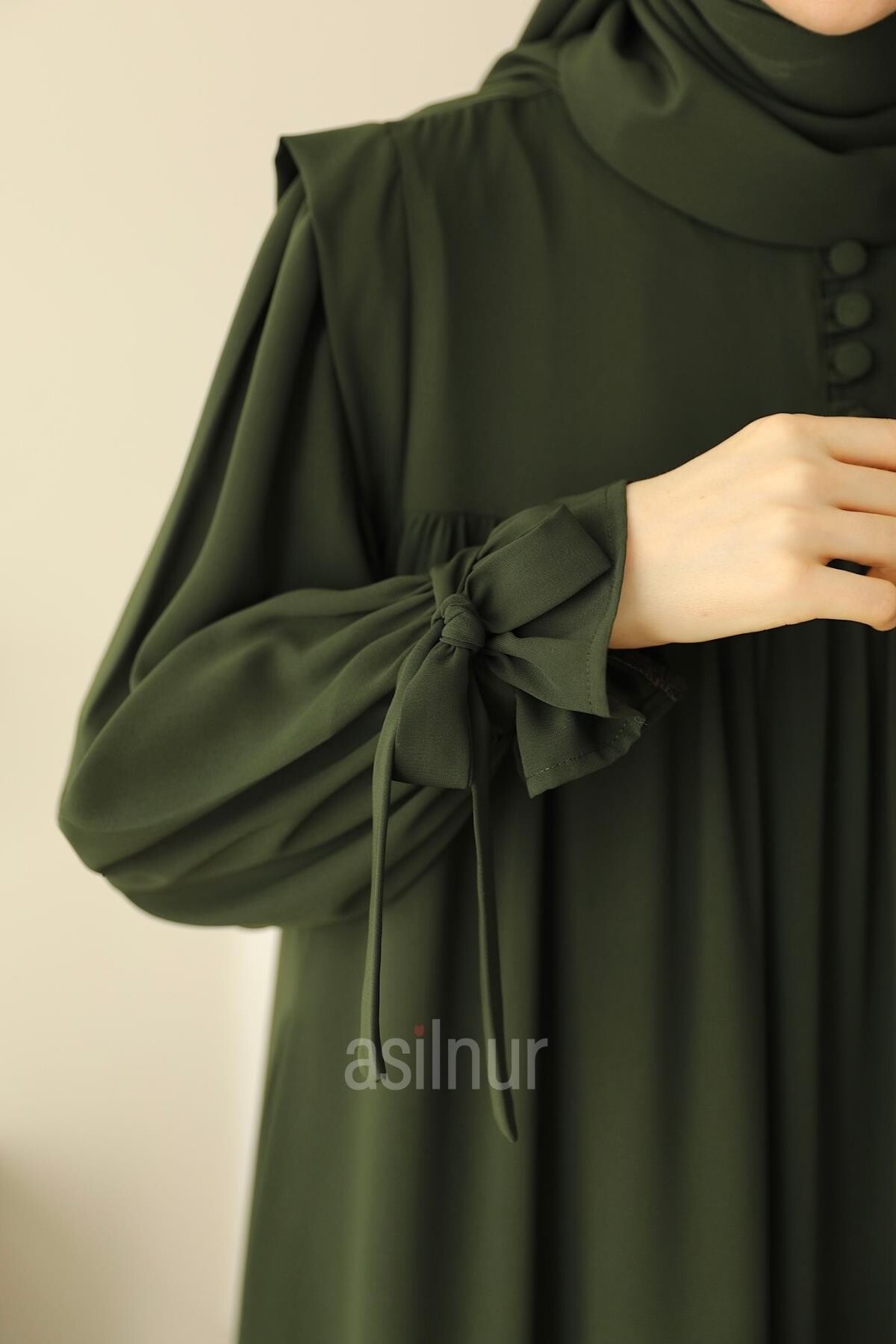 Zeynep Kol Bağlamalı Elbise Haki - 6