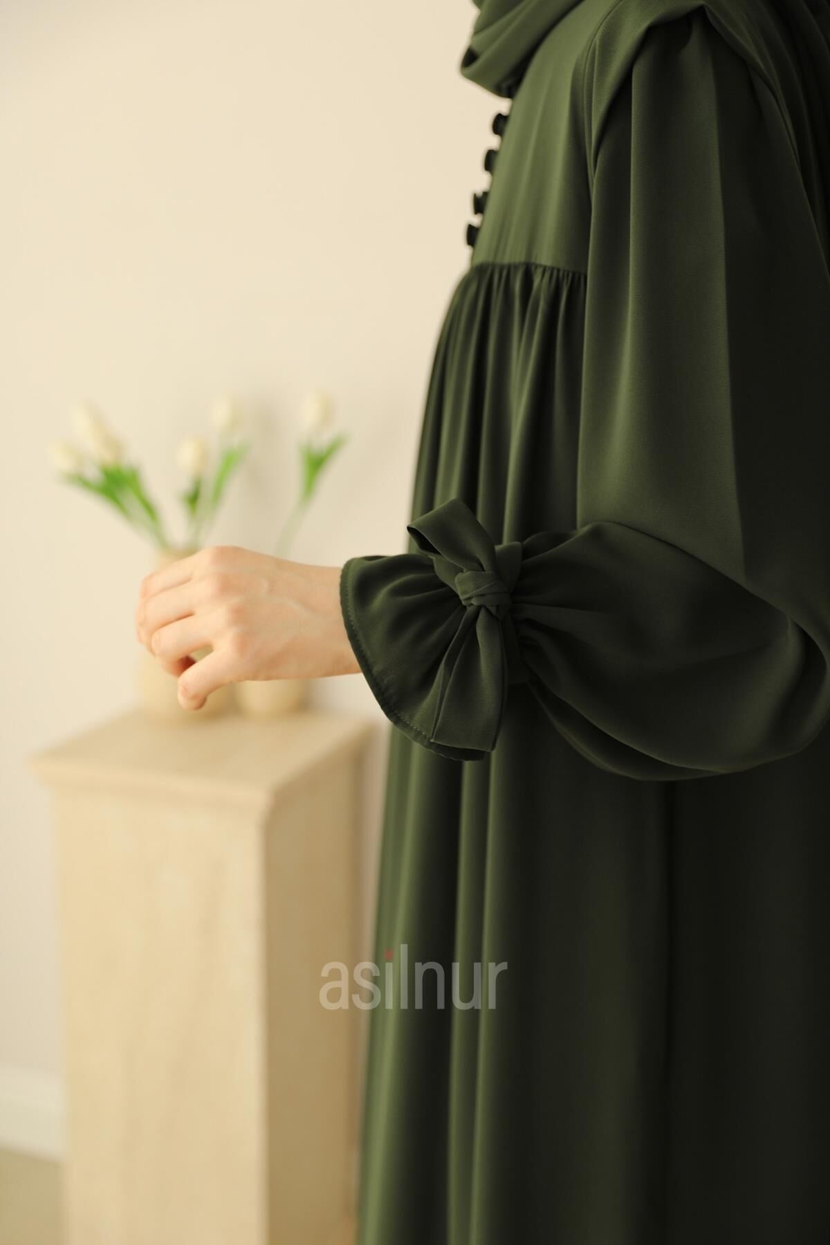 Zeynep Kol Bağlamalı Elbise Haki - 8