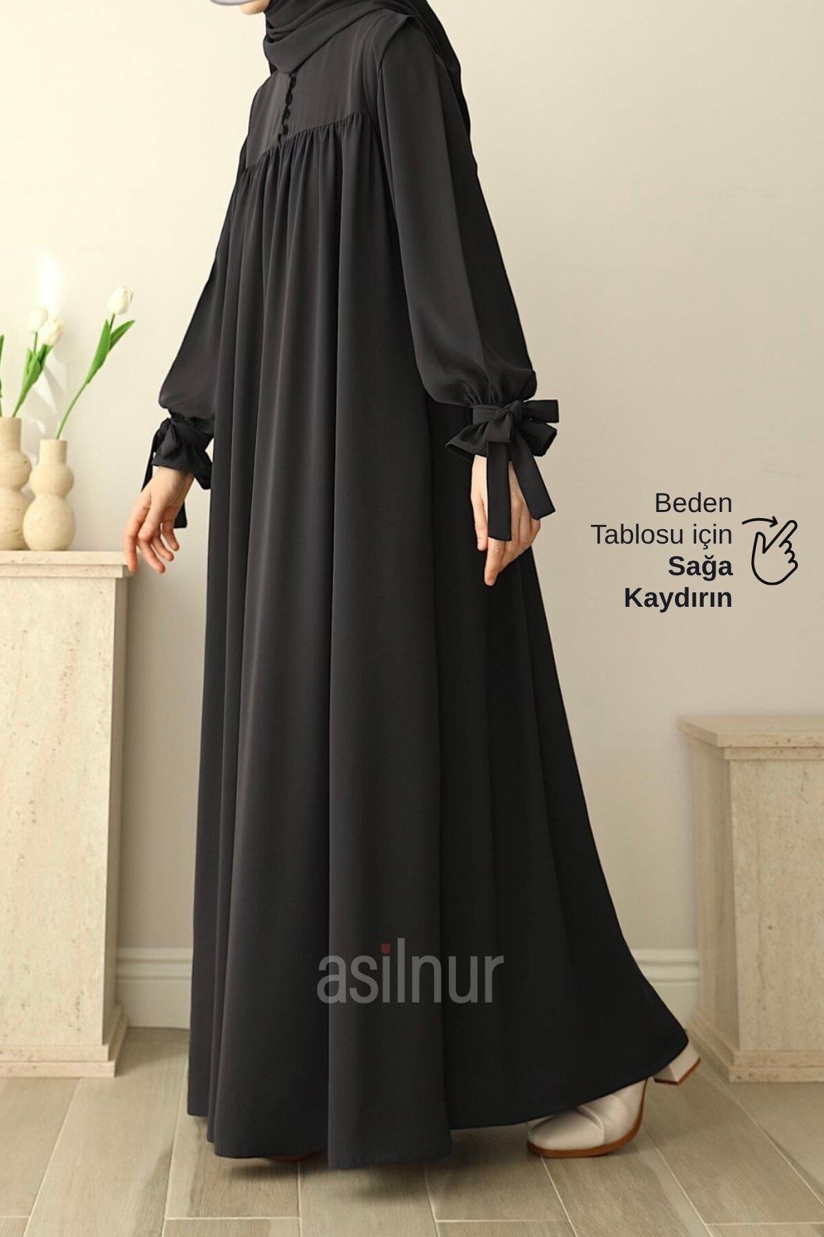 Zeynep Kol Bağlamalı Elbise Füme - ASİLNUR