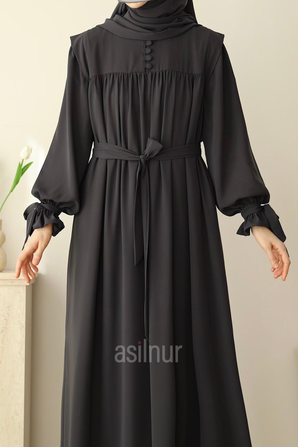 Zeynep Kol Bağlamalı Elbise Füme - 4