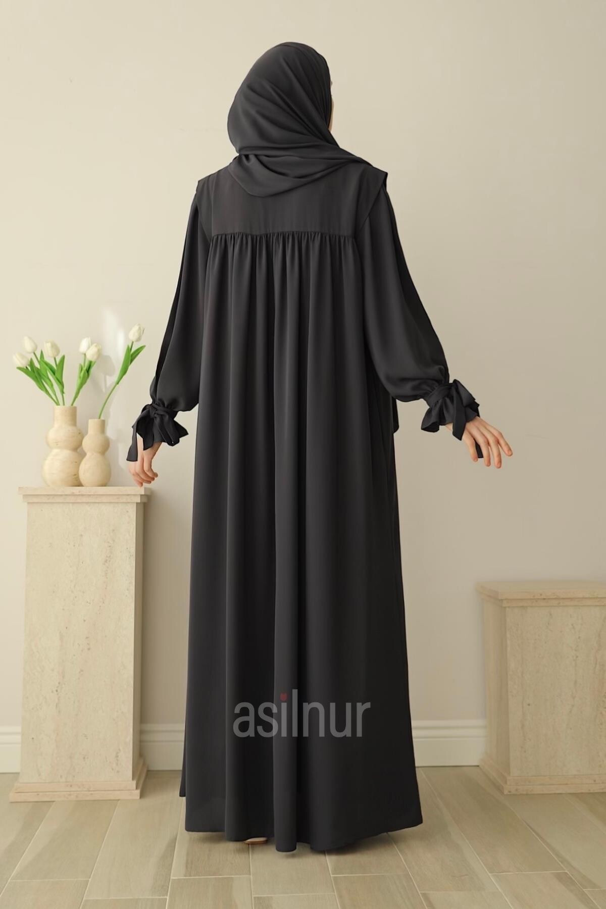 Zeynep Kol Bağlamalı Elbise Füme - 5