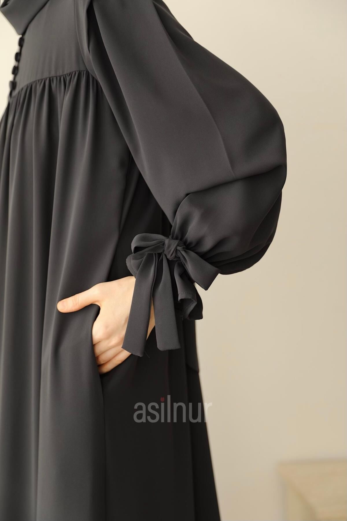 Zeynep Kol Bağlamalı Elbise Füme - 8