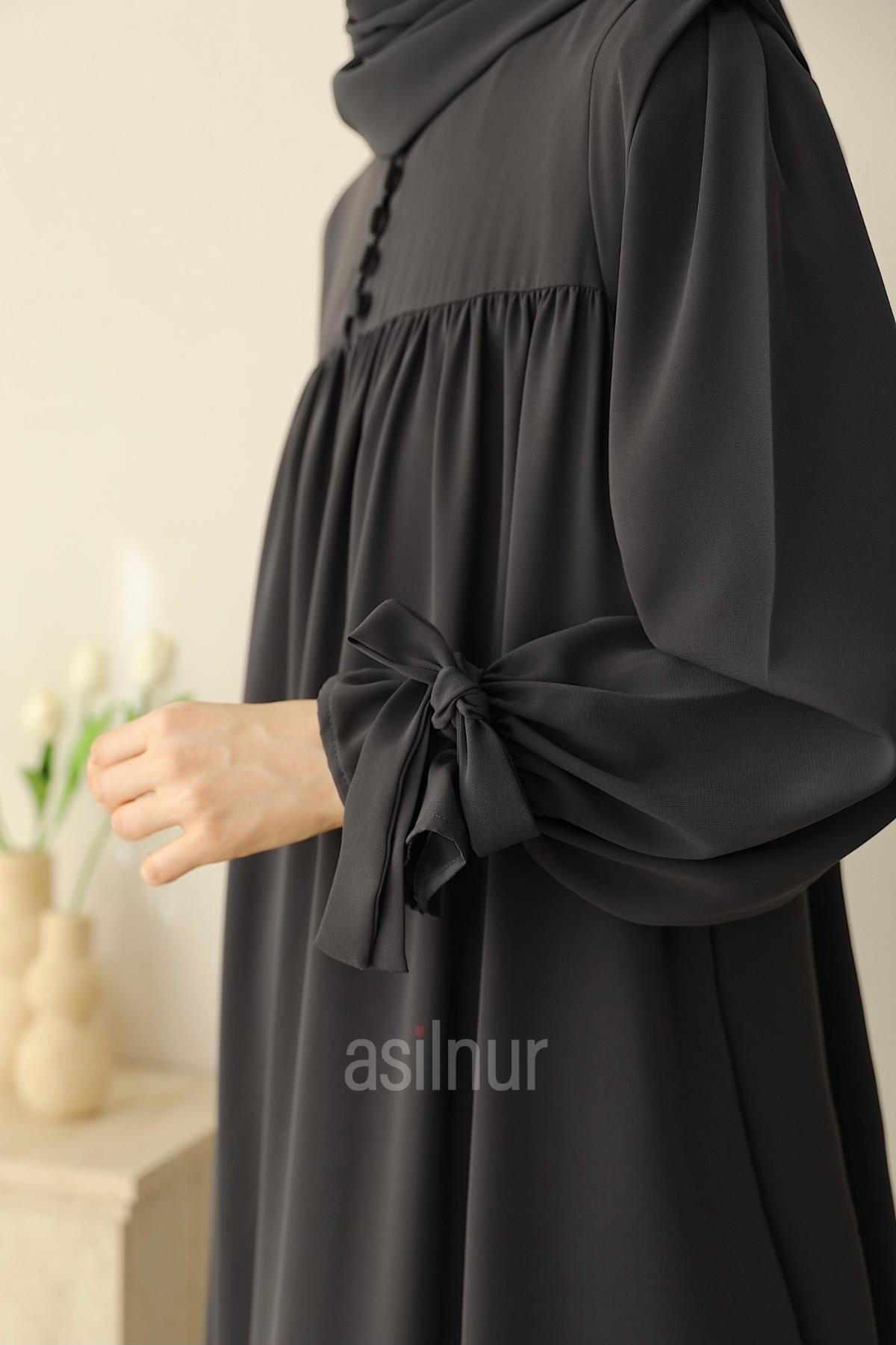 Zeynep Kol Bağlamalı Elbise Füme - 6