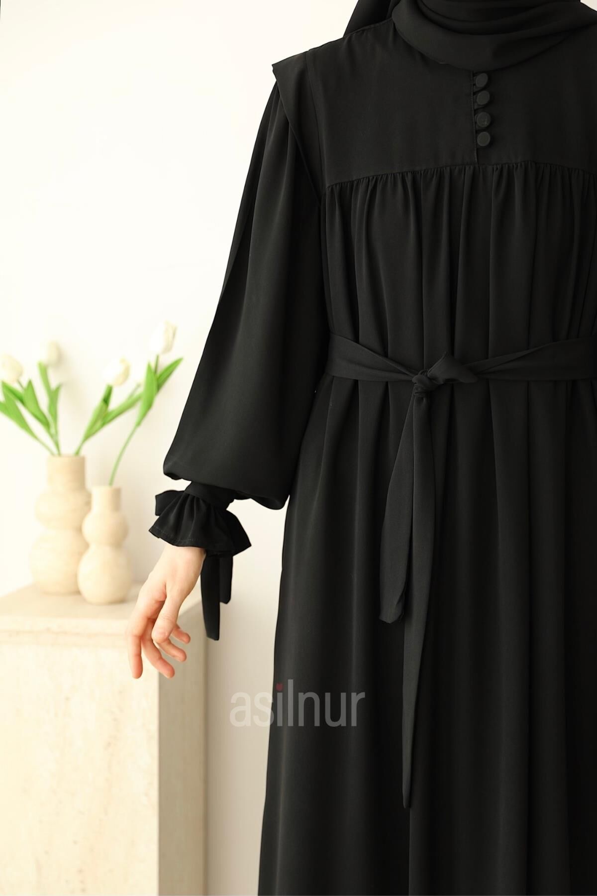 Zeynep Kol Bağlamalı Elbise Siyah - 8